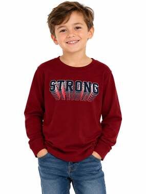 Old Navy Boys 6/7 Maroon STRONG Graphic Long Sleeve Crew Neck T-Shirt EUC